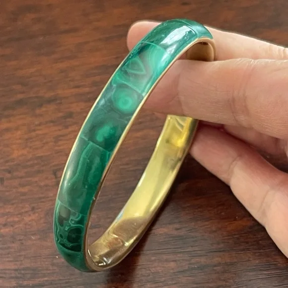 Natural malachite golden brass bangle bracelet - Picture 1 of 6